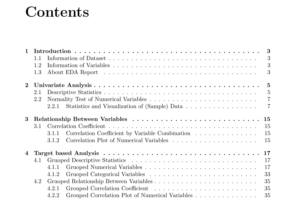 EDA Report Contents