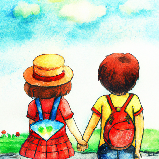 watercolor illustration of two kids who are best friends having a perfect summer day